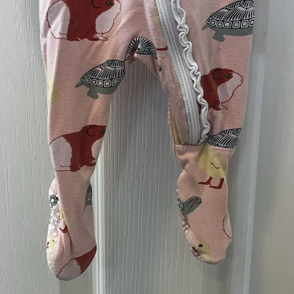 KicKee Pants Peach Blossom Pets Ruffle One Piece Footie Zippy Bamboo Newborn